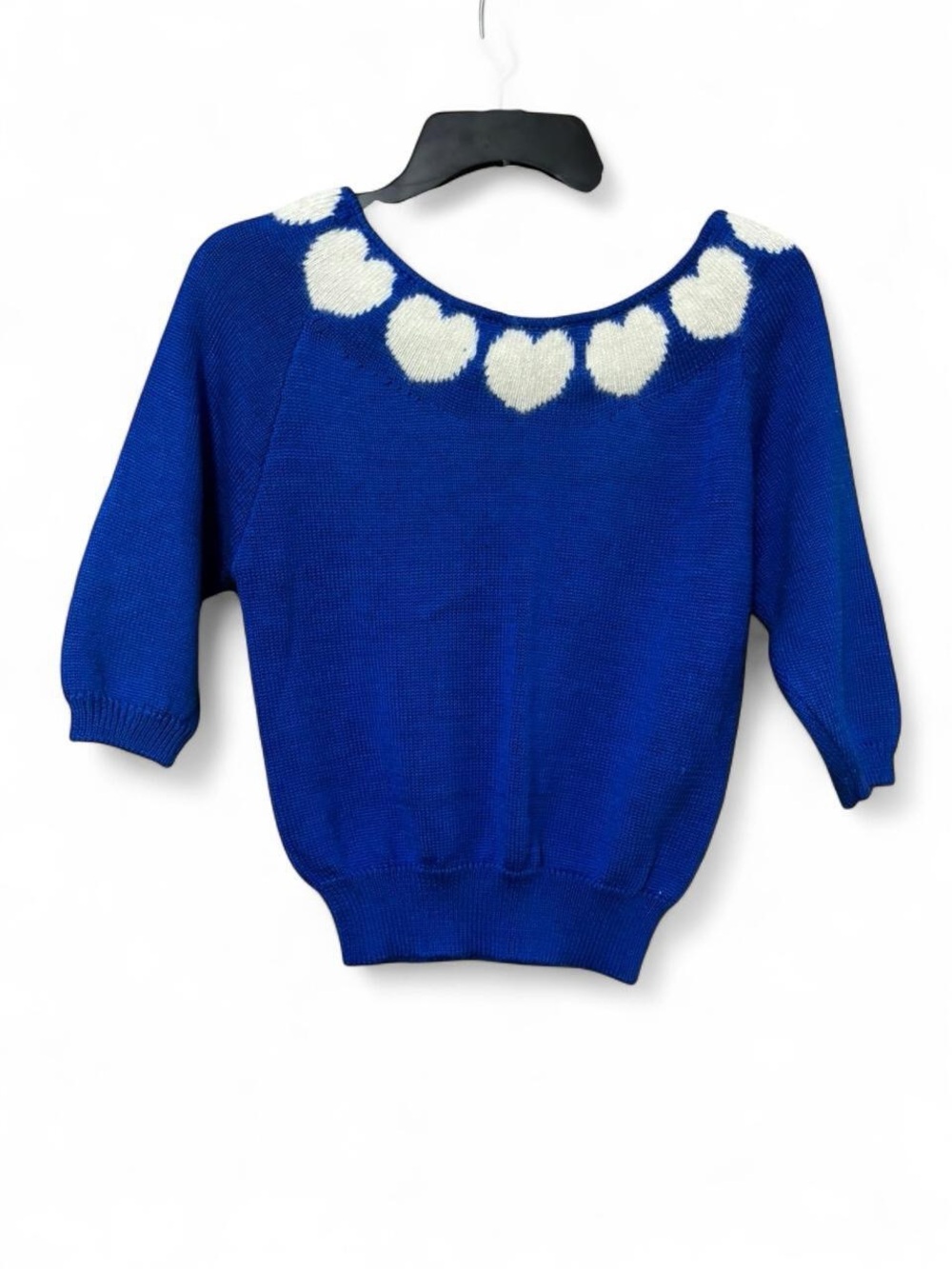Vintage 1980’s Blue Women's Sweater with White Heart Yoke
